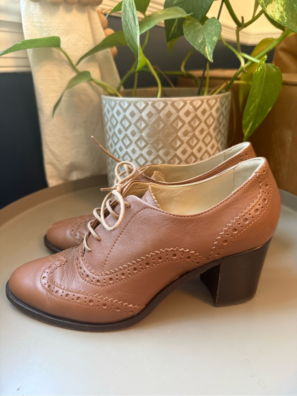 Hobbs London 7 Lace-Up Wingtip Oxford Block Heel Retro Vintage Style Office Boho